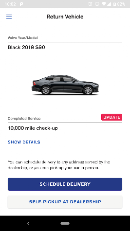 Vehicle return and delivery scheduling. Surviving Volvo Valet app-store screenshot; exact capture date unverified.