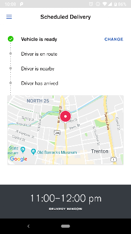 Delivery progress and driver tracking. Surviving Volvo Valet app-store screenshot; exact capture date unverified.